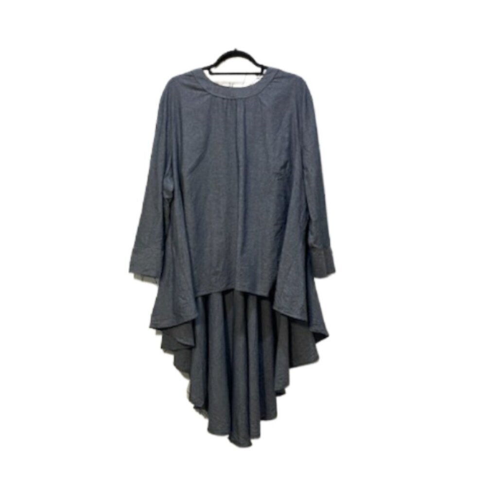 VAMP Womens Blue Chambray 100% Cotton High Low Blouse top Size 3X Clean Preppy